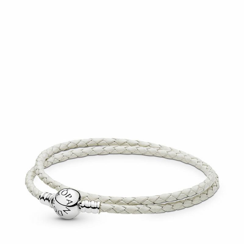 Pandora Australia white Braided Double-Leather Charm Bracelet - Sterling Silver | GWZQYU906